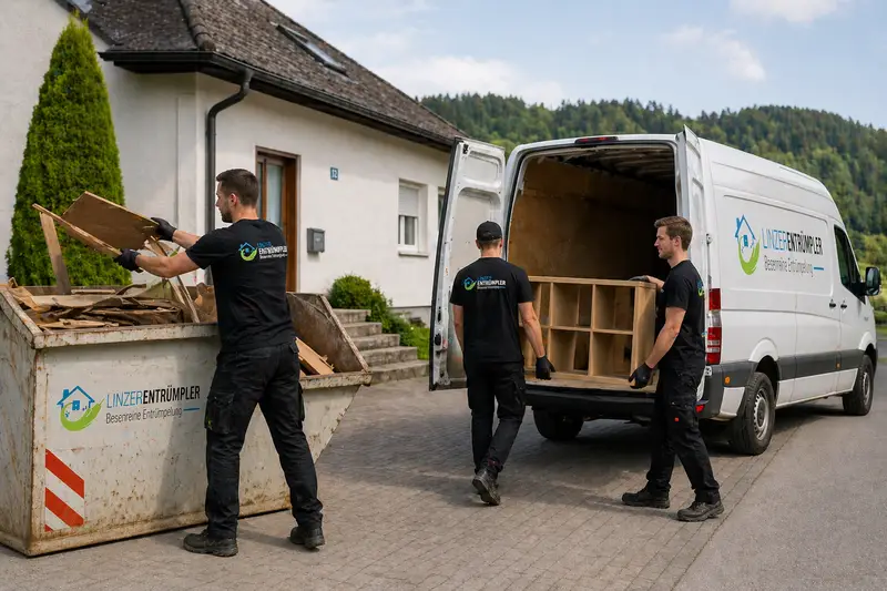 Hausentrümpelung in Oberösterreich – Team beim Ausräumen eines Einfamilienhauses