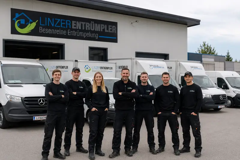 Das Team vom Linzer Entrümpler vor dem Firmen-LKW